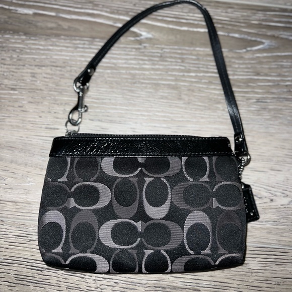 Coach Black/Silver Signature Wristlet Clutch with Strap - Picture 6 of 8